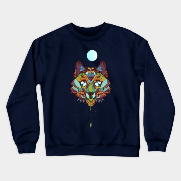 Full Moon Wolf Sacred Geometry Crewneck Sweatshirt by LittleBunnySunshine